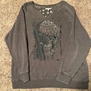 Gray Skull Print Women's Sweater